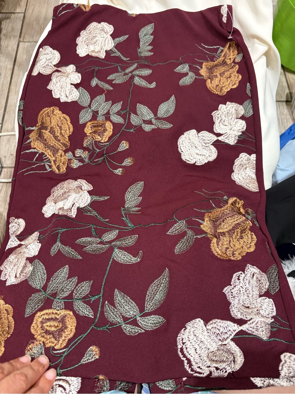 Eci Women’s Floral Embroidered Burgundy Skirt
